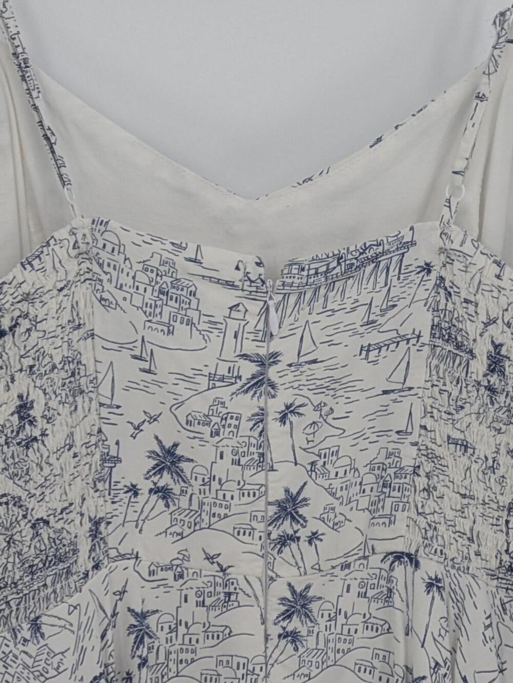 Old Navy $59 Large Blue White Coastal Toile Print Cami Smocked Back Dress - Picture 12 of 14